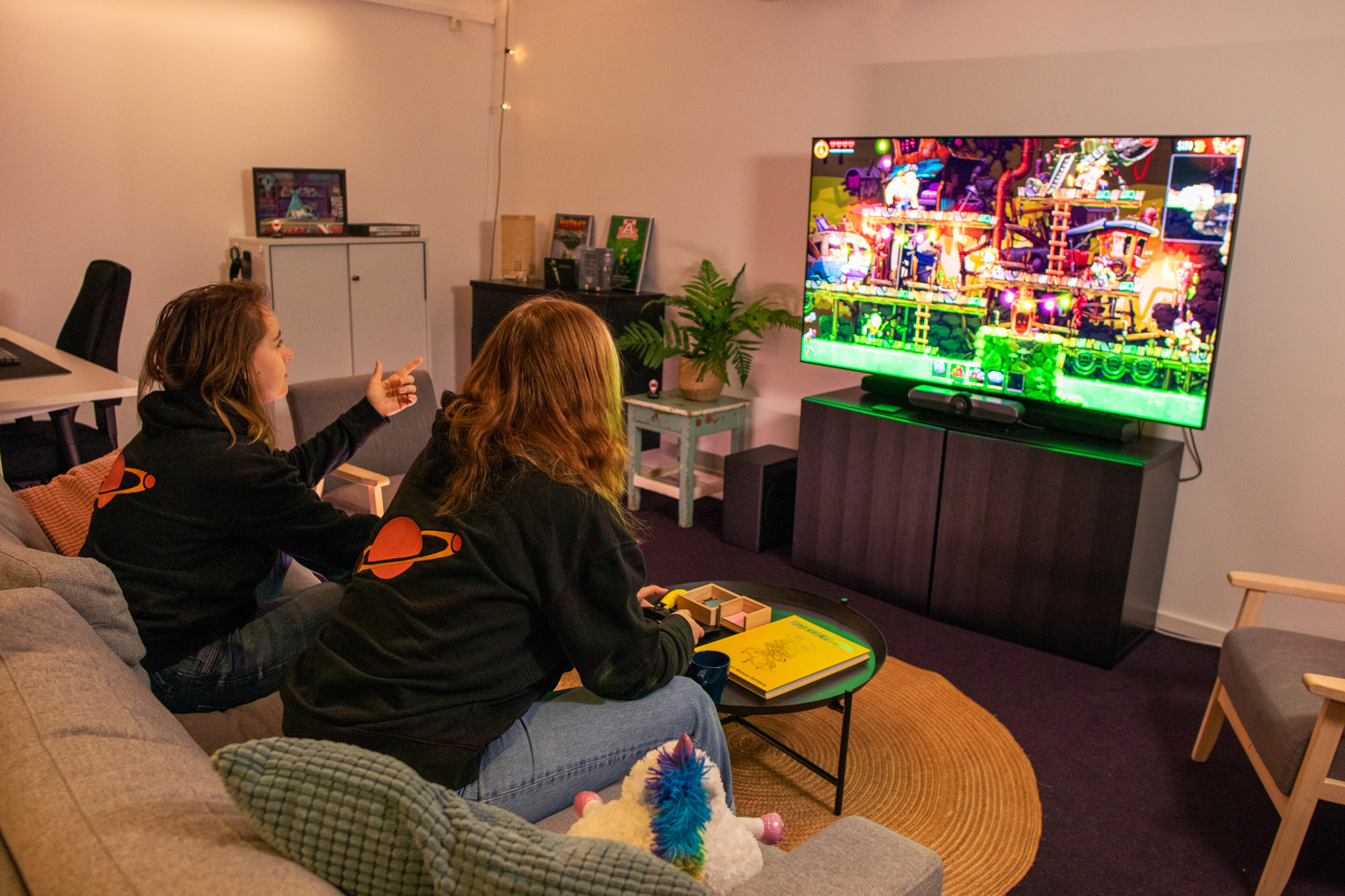 Game developers playing a game