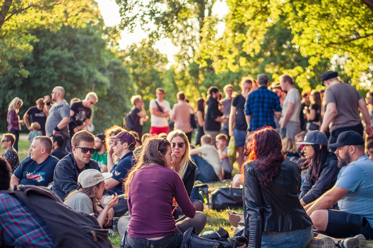 Game developers socializing in the park