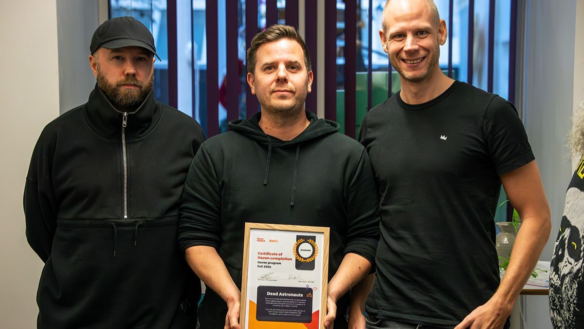 Founders Tobias Nyman, Erik Morin, and Thomas Tedemalm, with their Haven 2024 diploma. Missing in the photo is Robert Moschos.